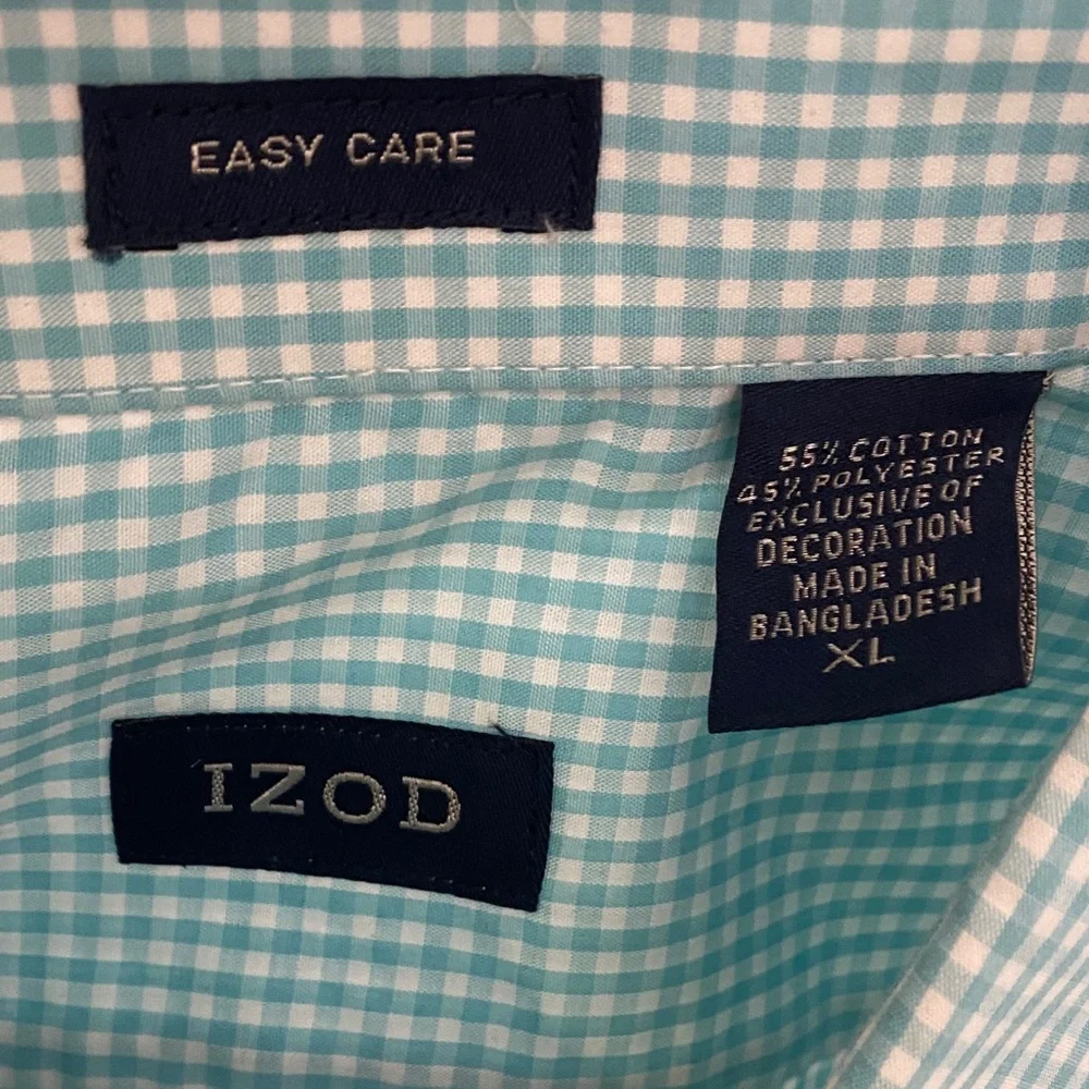 IZOD Men's Easy Care Mint Checkered Button Down Shirt XL - Picture 2 of 7